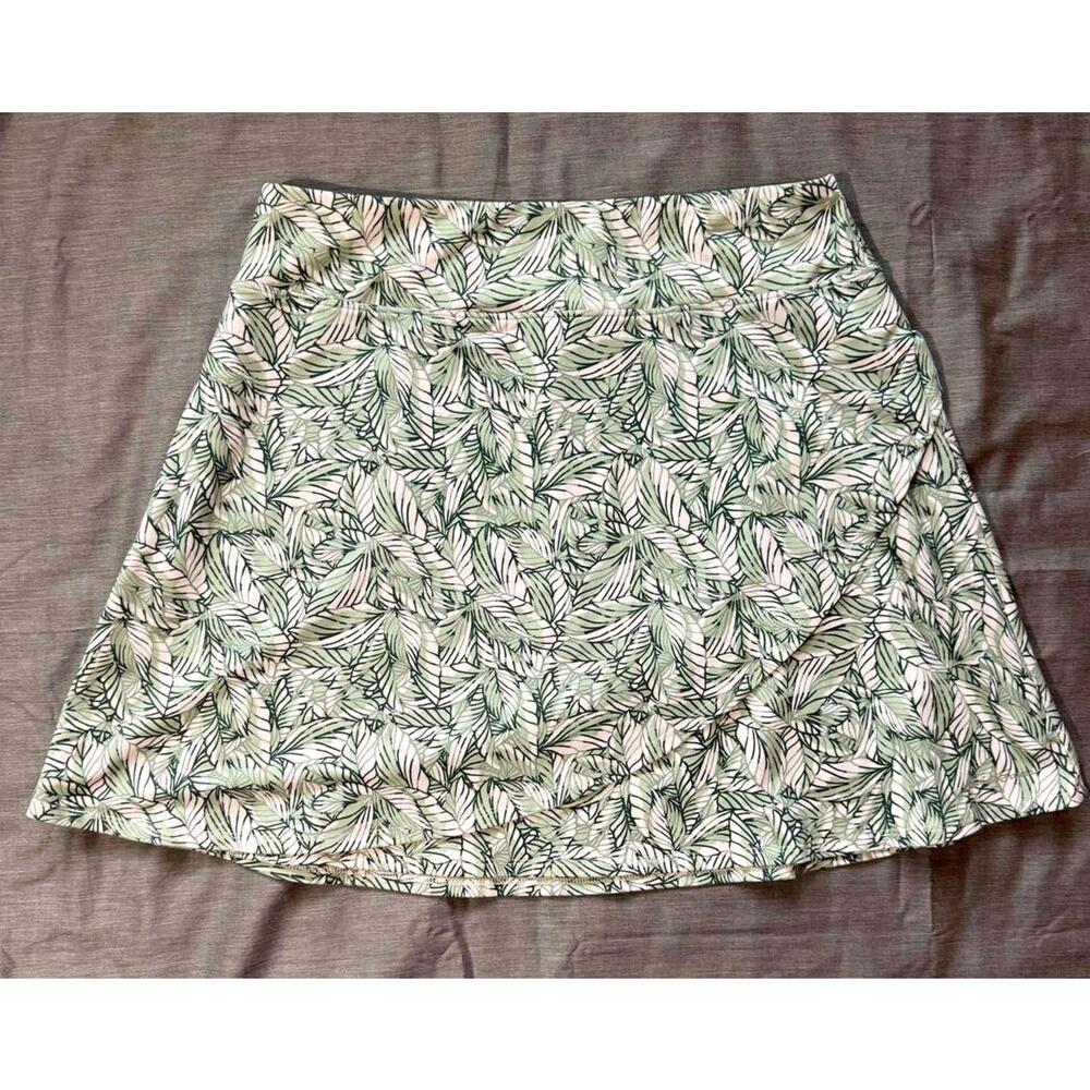 Eddie Bauer Skirt Womens Large Green Leaf Print Short Faux Wrap Pull On Stretch